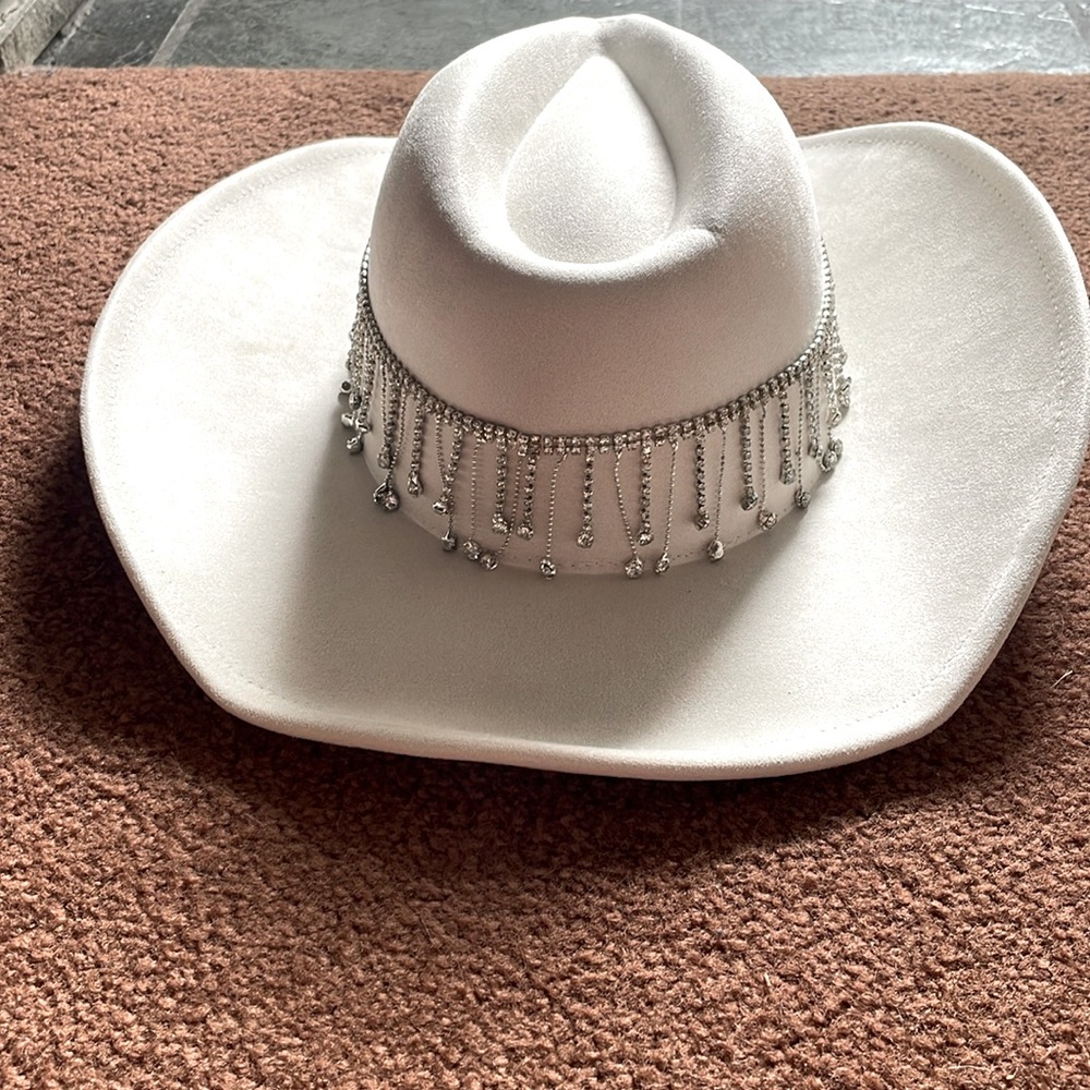 Rhinestone fringe white cowboy hat
